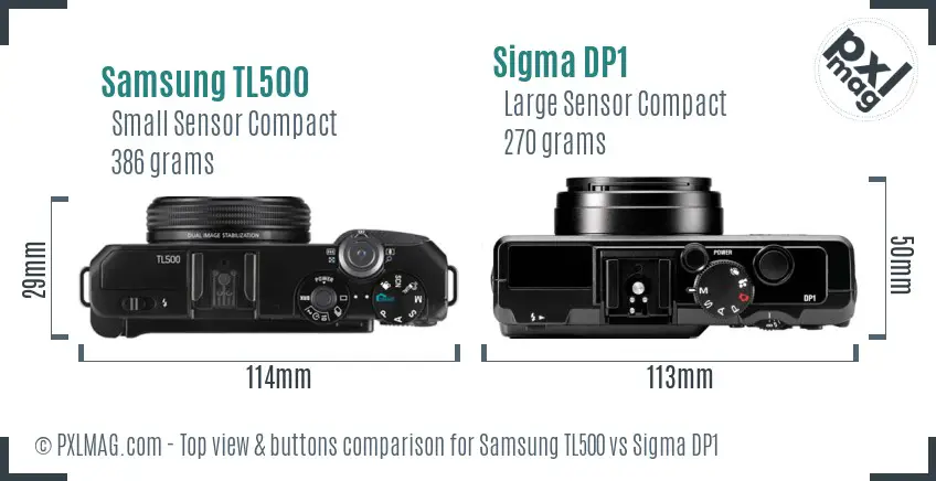 Samsung TL500 vs Sigma DP1 top view buttons comparison
