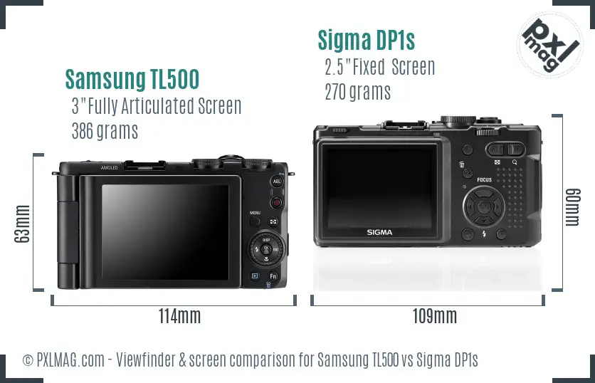 Samsung TL500 vs Sigma DP1s Screen and Viewfinder comparison