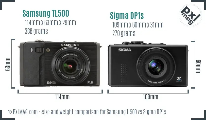 Samsung TL500 vs Sigma DP1s size comparison