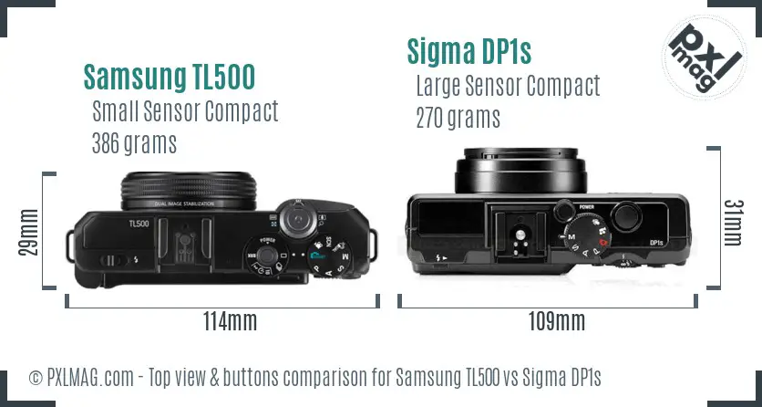 Samsung TL500 vs Sigma DP1s top view buttons comparison