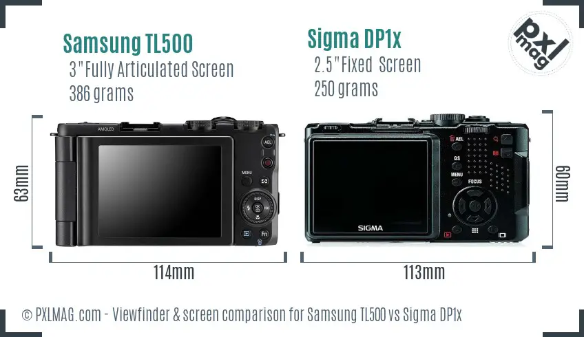 Samsung TL500 vs Sigma DP1x Screen and Viewfinder comparison