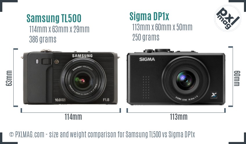 Samsung TL500 vs Sigma DP1x size comparison