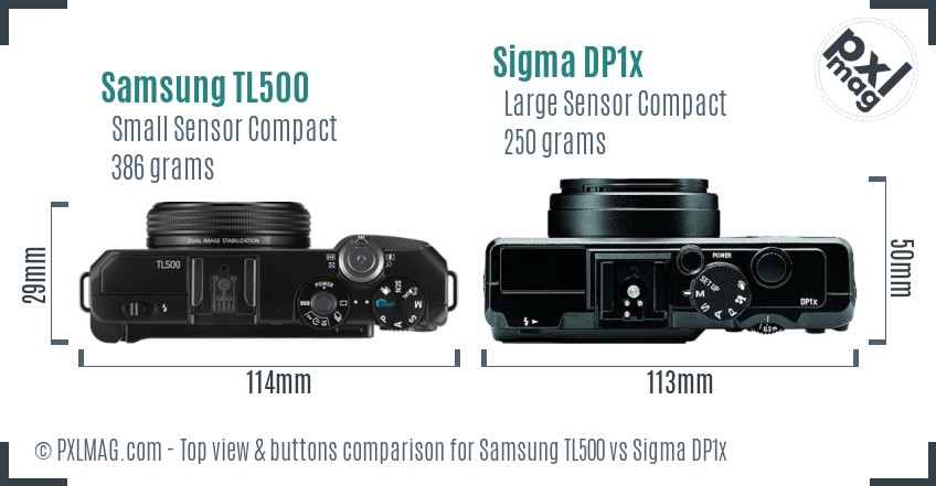 Samsung TL500 vs Sigma DP1x top view buttons comparison