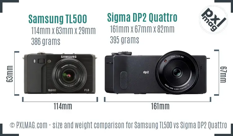 Samsung TL500 vs Sigma DP2 Quattro size comparison