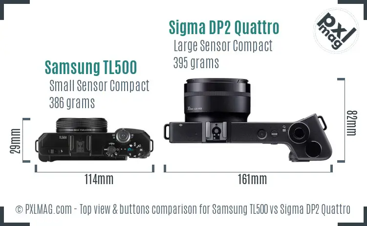 Samsung TL500 vs Sigma DP2 Quattro top view buttons comparison