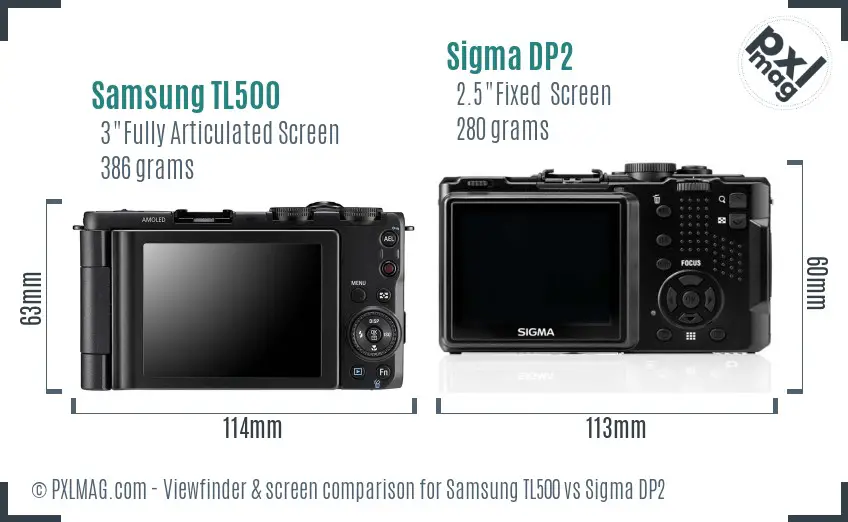 Samsung TL500 vs Sigma DP2 Screen and Viewfinder comparison
