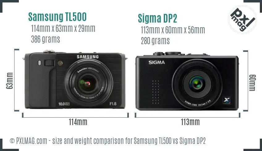 Samsung TL500 vs Sigma DP2 size comparison
