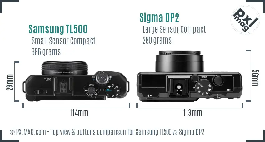 Samsung TL500 vs Sigma DP2 top view buttons comparison