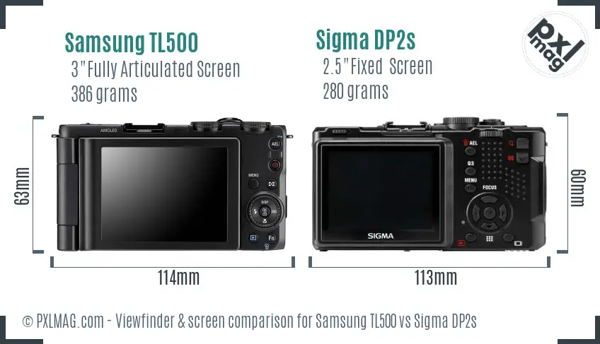 Samsung TL500 vs Sigma DP2s Screen and Viewfinder comparison