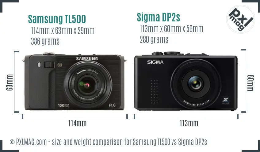 Samsung TL500 vs Sigma DP2s size comparison