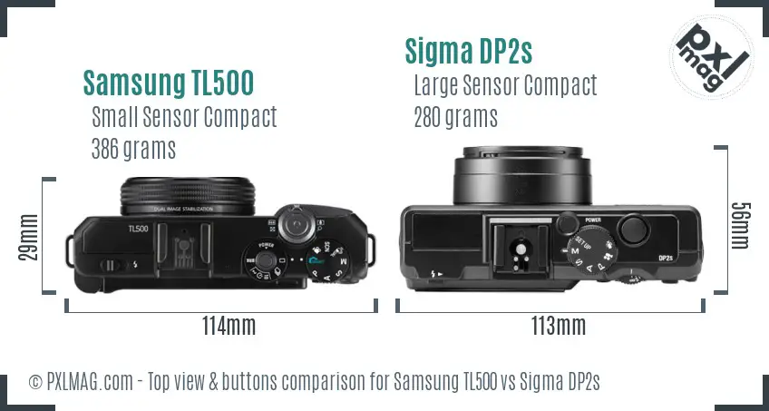 Samsung TL500 vs Sigma DP2s top view buttons comparison