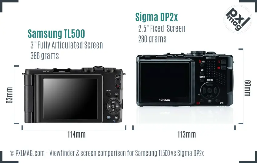 Samsung TL500 vs Sigma DP2x Screen and Viewfinder comparison