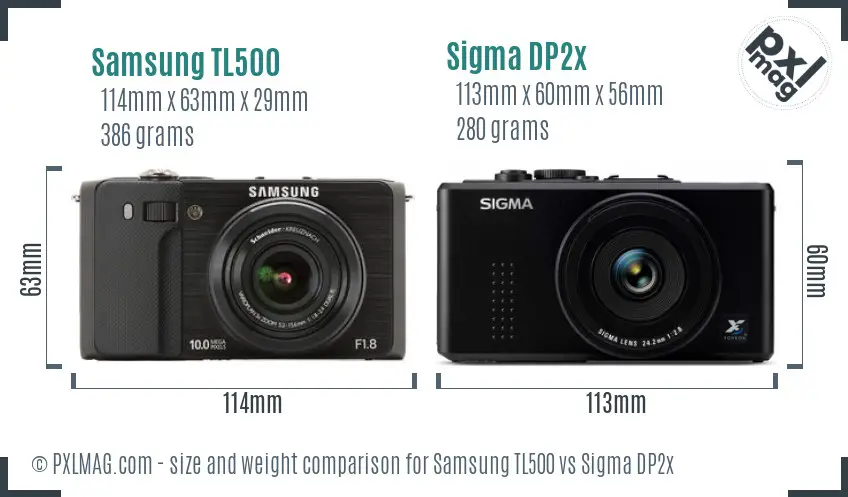 Samsung TL500 vs Sigma DP2x size comparison