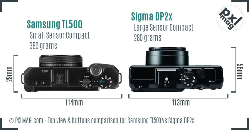 Samsung TL500 vs Sigma DP2x top view buttons comparison