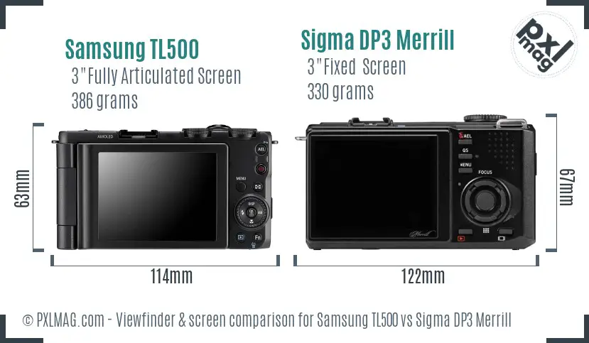 Samsung TL500 vs Sigma DP3 Merrill Screen and Viewfinder comparison