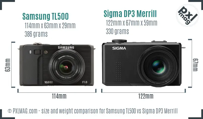 Samsung TL500 vs Sigma DP3 Merrill size comparison