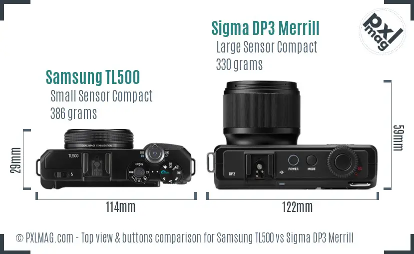 Samsung TL500 vs Sigma DP3 Merrill top view buttons comparison