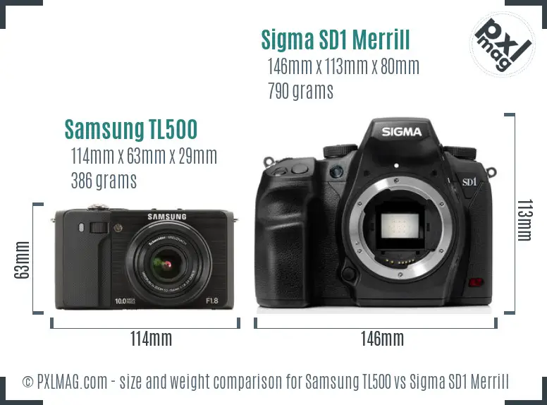 Samsung TL500 vs Sigma SD1 Merrill size comparison