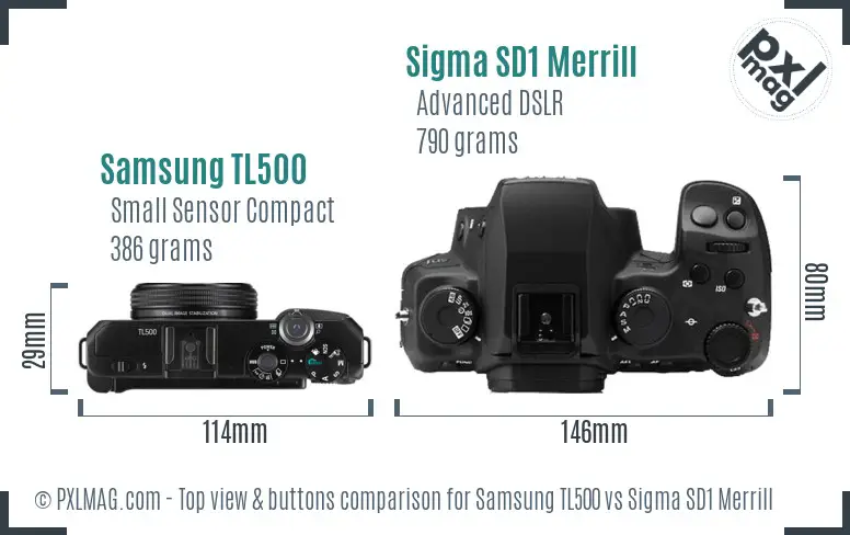 Samsung TL500 vs Sigma SD1 Merrill top view buttons comparison