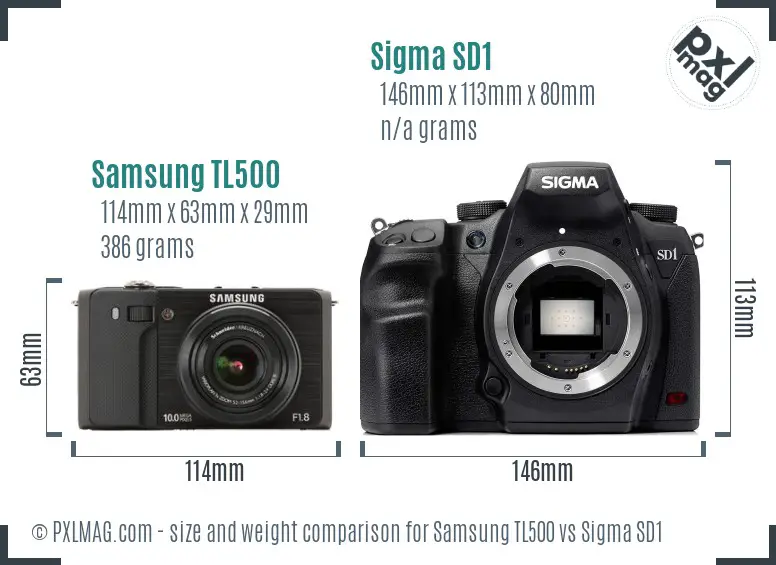 Samsung TL500 vs Sigma SD1 size comparison