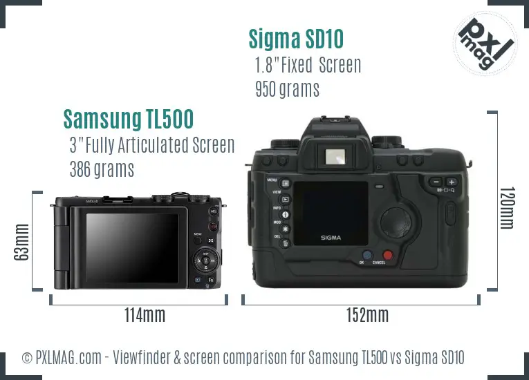 Samsung TL500 vs Sigma SD10 Screen and Viewfinder comparison