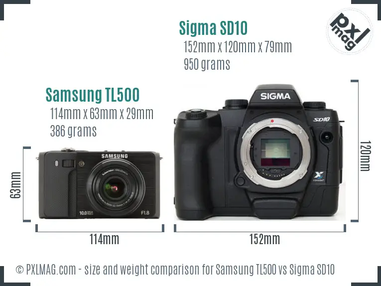 Samsung TL500 vs Sigma SD10 size comparison