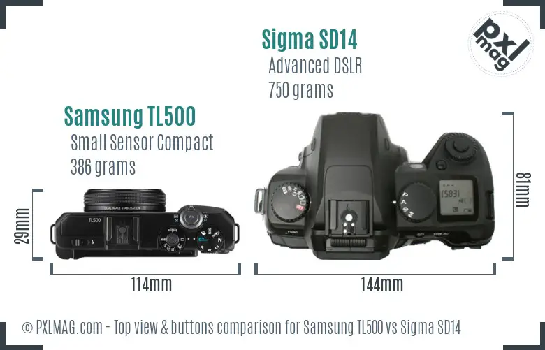Samsung TL500 vs Sigma SD14 top view buttons comparison