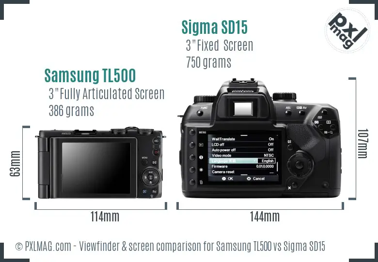 Samsung TL500 vs Sigma SD15 Screen and Viewfinder comparison