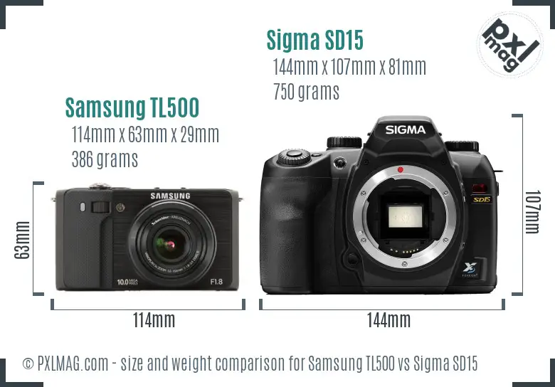 Samsung TL500 vs Sigma SD15 size comparison