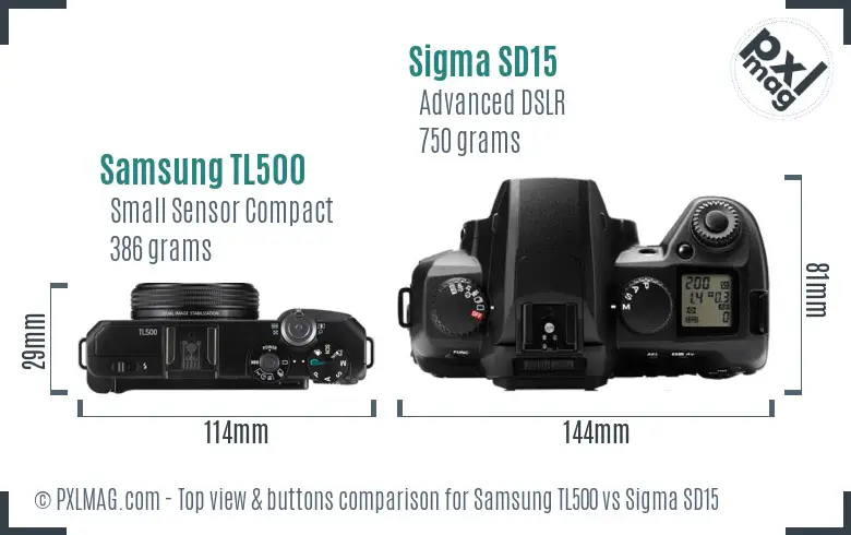 Samsung TL500 vs Sigma SD15 top view buttons comparison