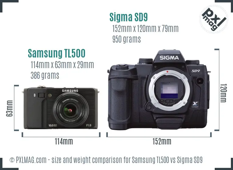Samsung TL500 vs Sigma SD9 size comparison