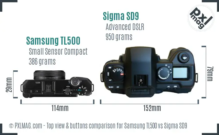 Samsung TL500 vs Sigma SD9 top view buttons comparison