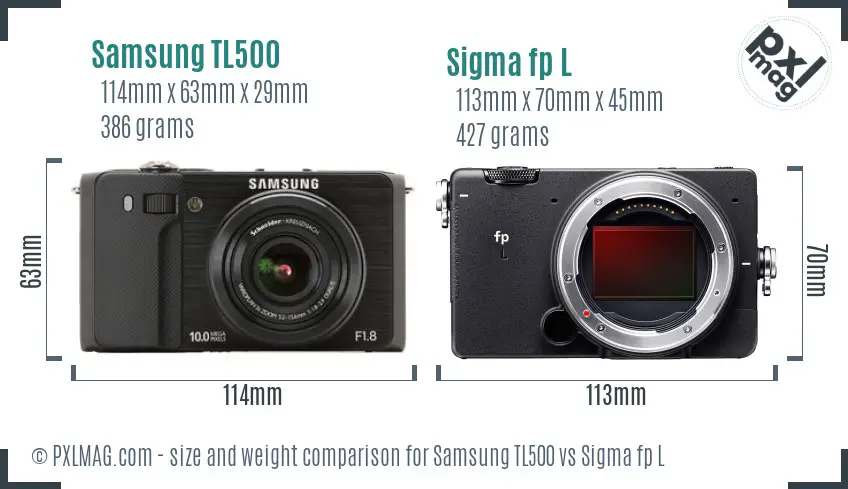 Samsung TL500 vs Sigma fp L size comparison