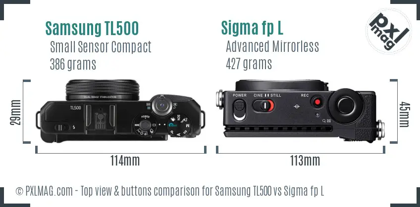 Samsung TL500 vs Sigma fp L top view buttons comparison
