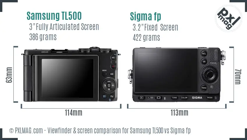 Samsung TL500 vs Sigma fp Screen and Viewfinder comparison