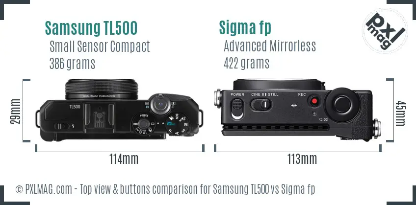 Samsung TL500 vs Sigma fp top view buttons comparison