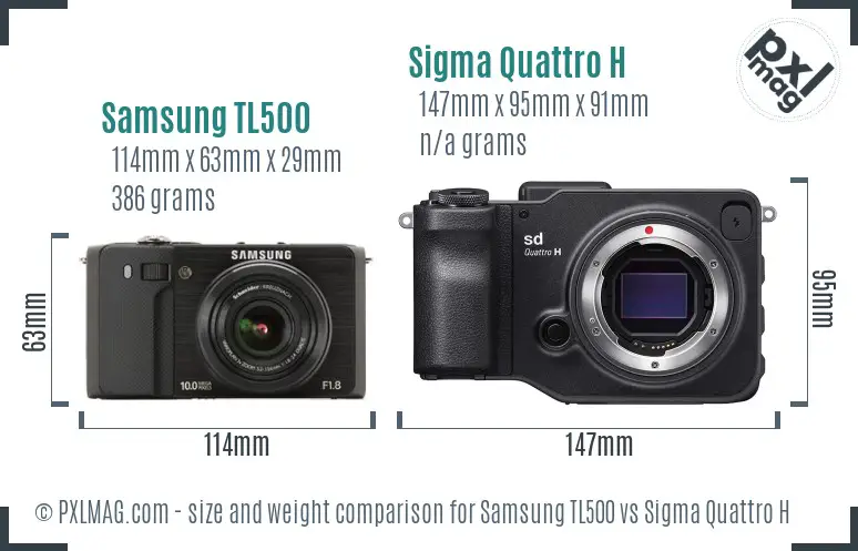 Samsung TL500 vs Sigma Quattro H size comparison