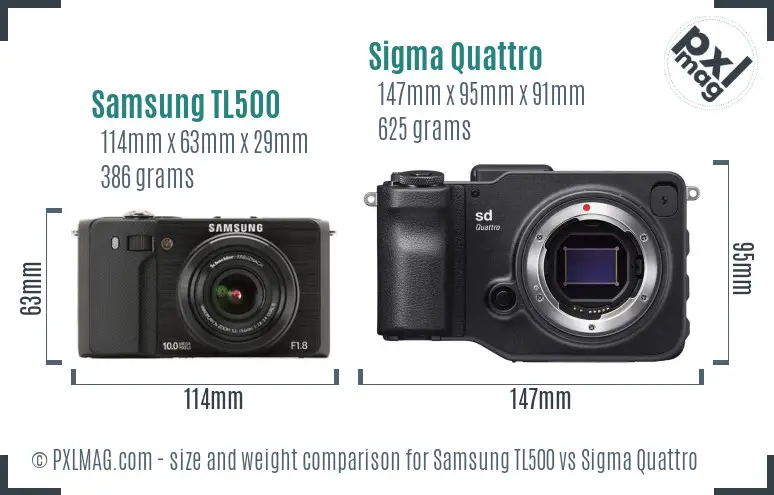 Samsung TL500 vs Sigma Quattro size comparison