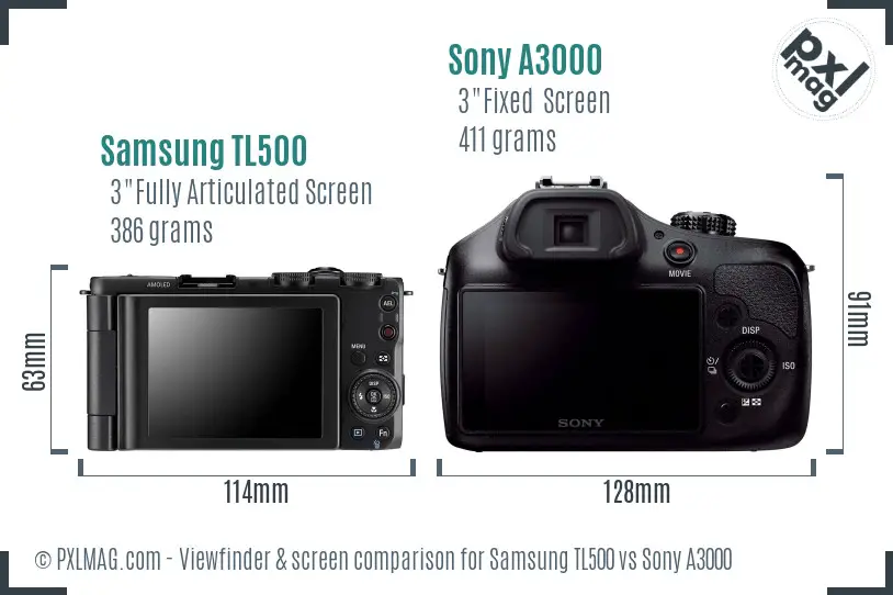 Samsung TL500 vs Sony A3000 Screen and Viewfinder comparison