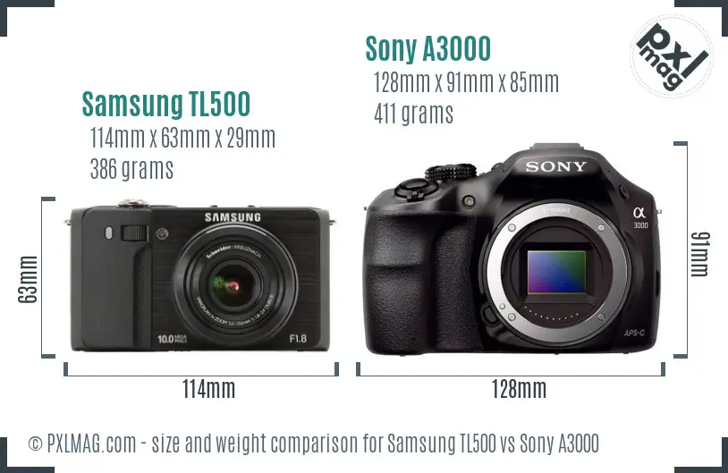 Samsung TL500 vs Sony A3000 size comparison