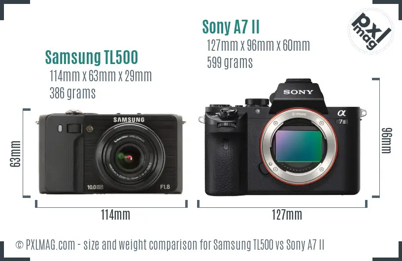 Samsung TL500 vs Sony A7 II size comparison