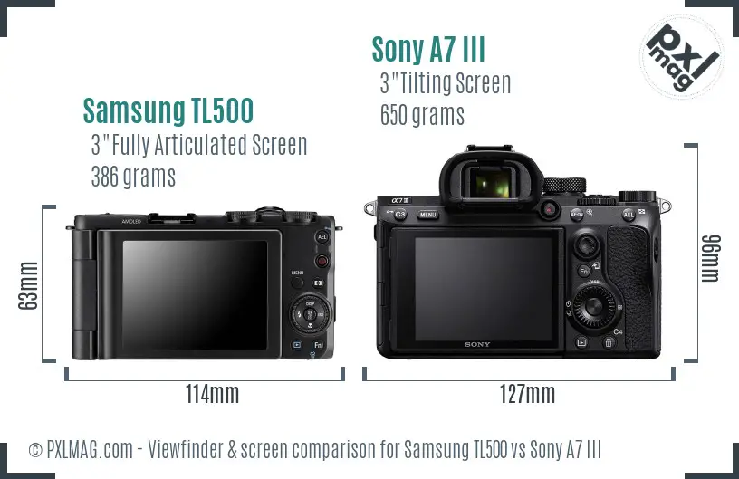 Samsung TL500 vs Sony A7 III Screen and Viewfinder comparison