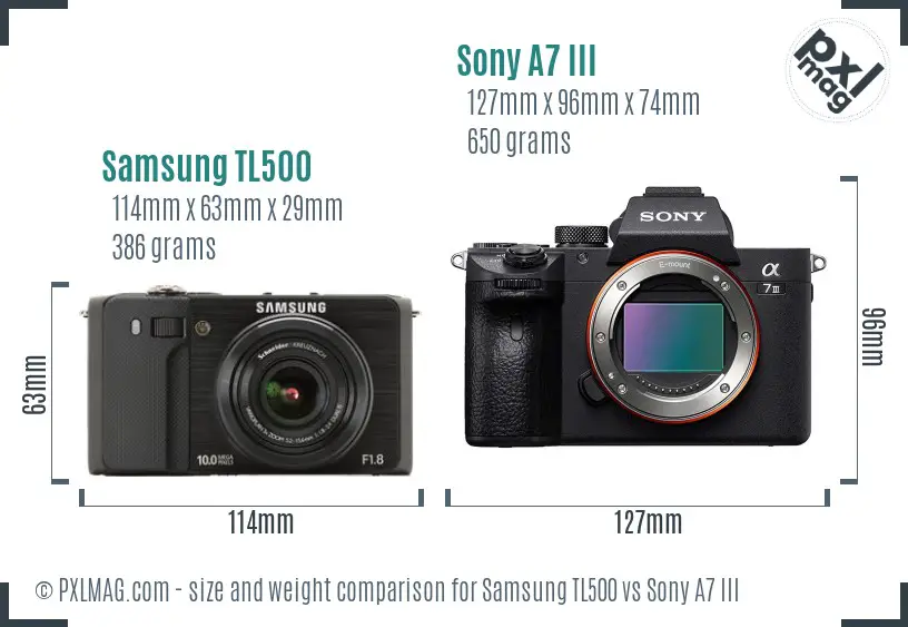 Samsung TL500 vs Sony A7 III size comparison