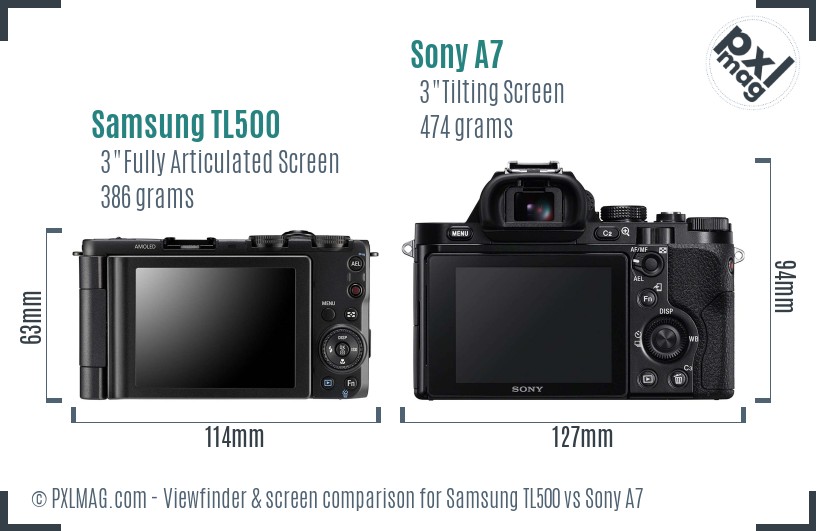 Samsung TL500 vs Sony A7 Screen and Viewfinder comparison