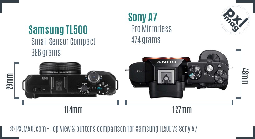 Samsung TL500 vs Sony A7 top view buttons comparison