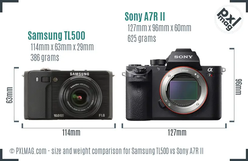 Samsung TL500 vs Sony A7R II size comparison