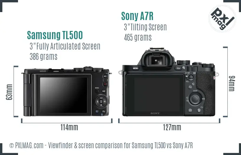 Samsung TL500 vs Sony A7R Screen and Viewfinder comparison