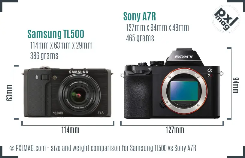 Samsung TL500 vs Sony A7R size comparison