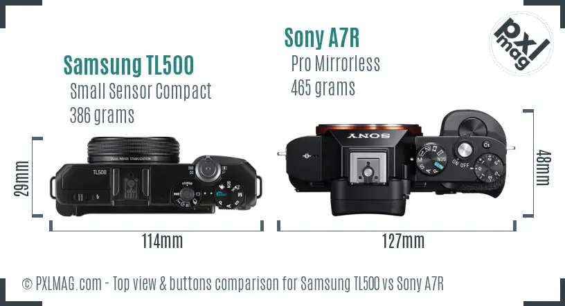 Samsung TL500 vs Sony A7R top view buttons comparison