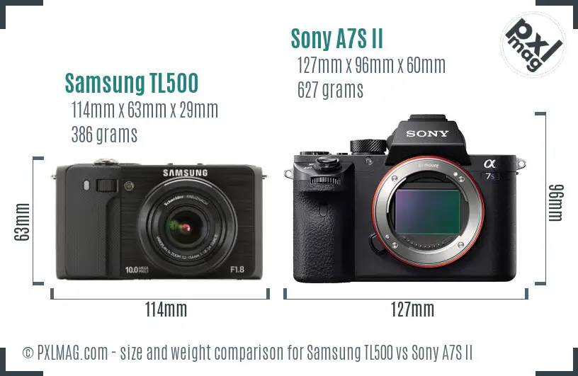 Samsung TL500 vs Sony A7S II size comparison